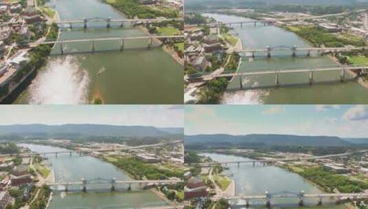 航拍横跨河流的桥梁高清在线视频素材下载