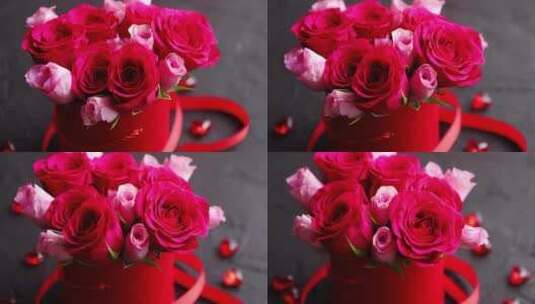 盒子里装着粉色玫瑰花束高清在线视频素材下载