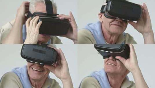 老年人体验虚拟现实设备高清在线视频素材下载