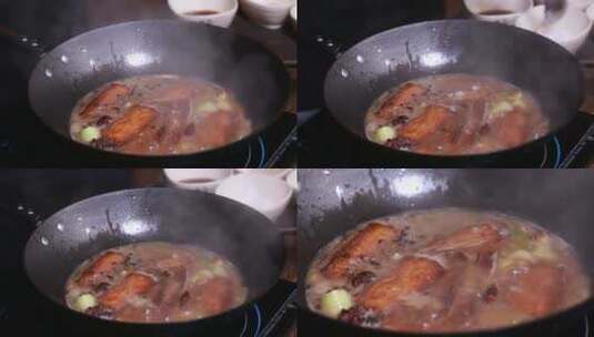 后厨炖制红烧带鱼 (7)高清在线视频素材下载