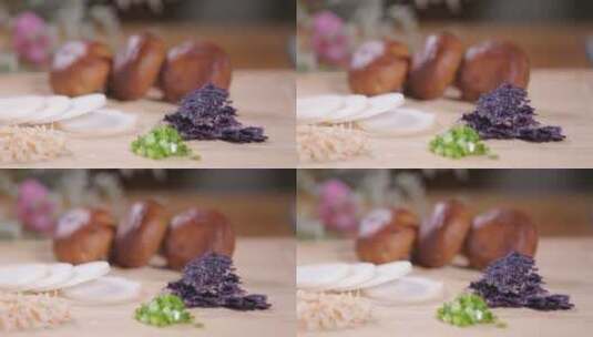 香菇肉馅紫菜虾皮小葱馄饨原料 (3)高清在线视频素材下载