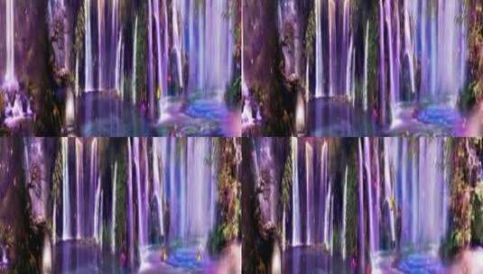 紫色唯美瀑布高清在线视频素材下载