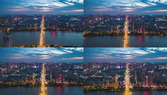 湖南衡阳市船山大道湘江大桥夜景航拍延时高清在线视频素材下载