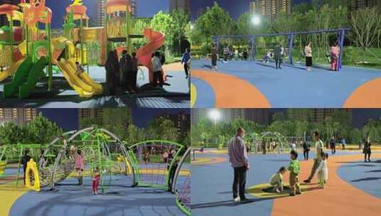 公园夜间儿童玩耍滑梯合集高清在线视频素材下载
