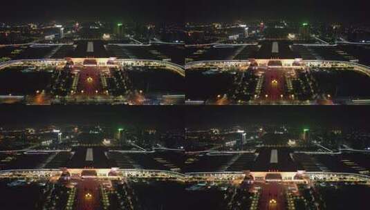 河南郑州东站火车站夜景航拍高清在线视频素材下载