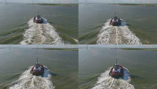 水中拖船的无人机视图高清在线视频素材下载