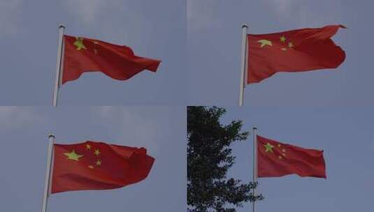 广东深圳大鹏旗杆国旗风吹动高清在线视频素材下载
