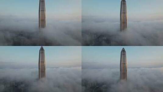 深圳平安金融中心日出金光云海平流雾航拍高清在线视频素材下载