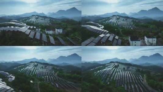 山上的太阳能光伏发电站航拍高清在线视频素材下载