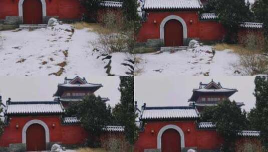 山顶上寂静的雪后寺院高清在线视频素材下载