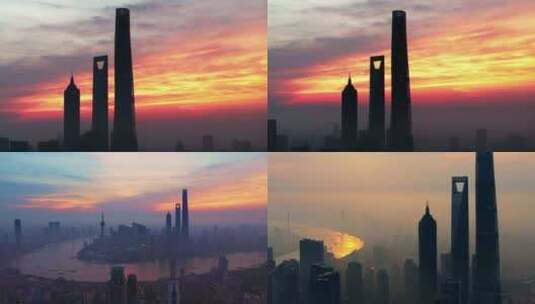 上海航拍4K外滩陆家嘴日出高清在线视频素材下载