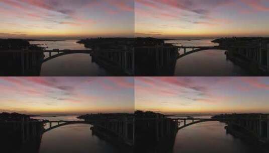 航拍跨江大桥高清在线视频素材下载