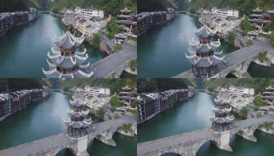 贵州航拍镇远古镇青龙洞倚山靠水大气景色高清在线视频素材下载