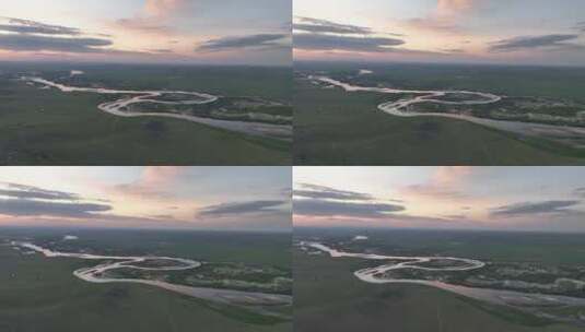 夏季海拉尔河湿地朝霞风景高清在线视频素材下载