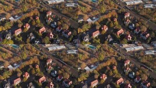 德国马格德堡铁路旁的小村庄，缓慢的空中天桥高清在线视频素材下载