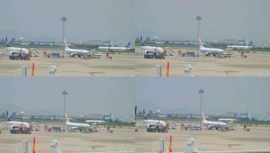 厦门高崎国际机场停机坪上的航空公司航班高清在线视频素材下载