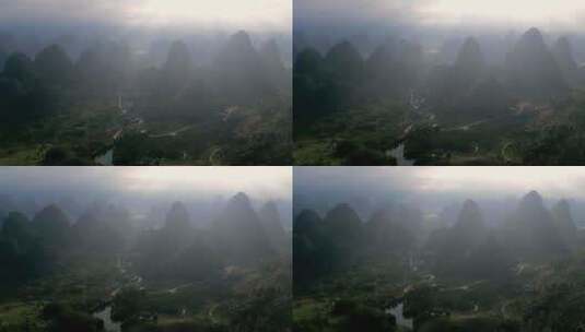 航拍桂林风光喀斯特地貌高清在线视频素材下载