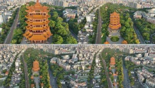 武汉地标黄鹤楼航拍城市景观建筑风光风景高清在线视频素材下载