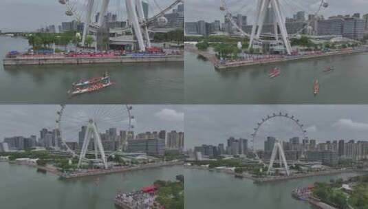 新圳河龙舟赛活动航拍高清在线视频素材下载