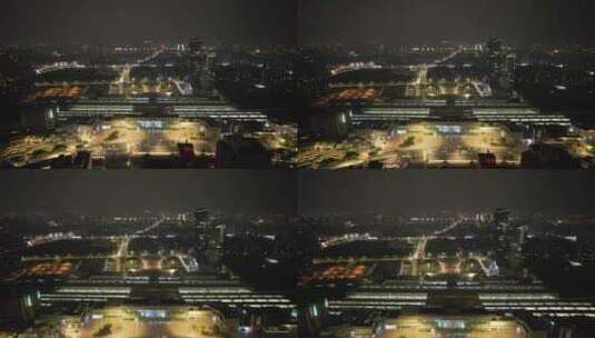 江苏常州火车站夜景灯光航拍高清在线视频素材下载