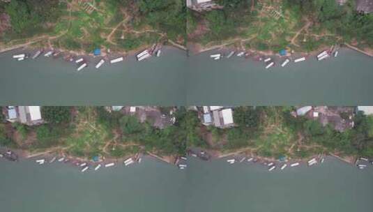 江边渔船风景自然风光航拍高清在线视频素材下载