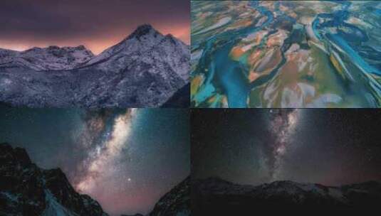 新西兰北欧雪山极光星空航拍延时高清在线视频素材下载