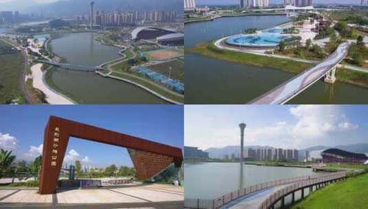 肇庆市新区长利湖沙滩公园高清在线视频素材下载