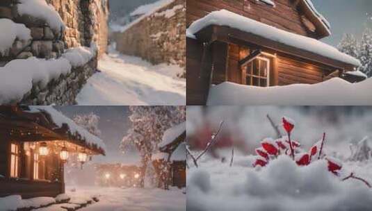 雪天意境小景25个镜头高清在线视频素材下载