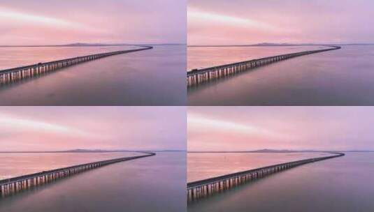 南京石臼湖和石臼湖特大桥的航拍风光高清在线视频素材下载