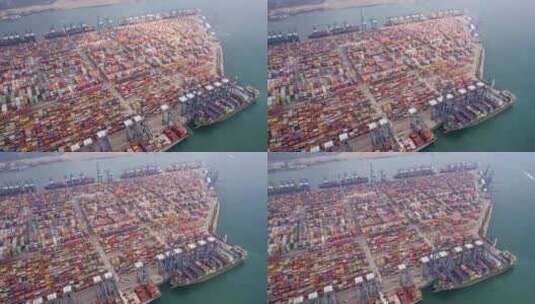 盐田港港口繁忙运输全球贸易航拍延时素材高清在线视频素材下载