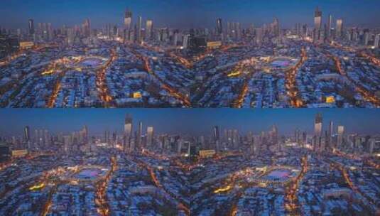 航拍天津五大道民园广场雪后夜景高清在线视频素材下载