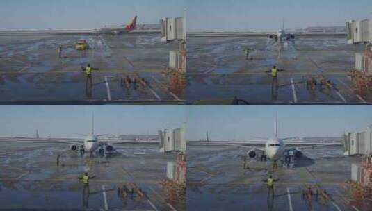 飞机滑行进入停机位高清在线视频素材下载