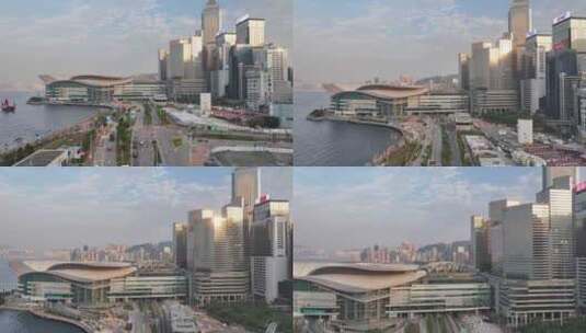 香港会议展览中心航拍高清在线视频素材下载