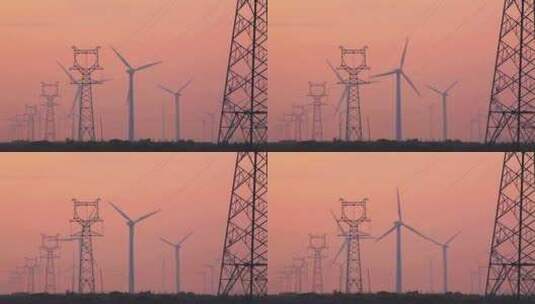 黄昏日落中的新疆达坂城风力发电场高清在线视频素材下载