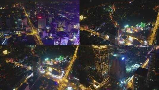 南京市鼓楼区车流夜景航拍延时高清在线视频素材下载