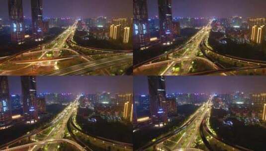 杭州滨江江南大道立交桥高架桥夜晚夜景延时高清在线视频素材下载