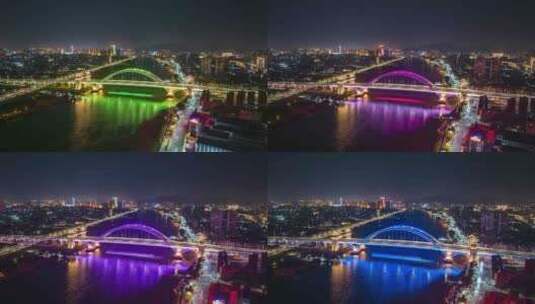 揭阳进贤门大桥夜景航拍延时高清在线视频素材下载