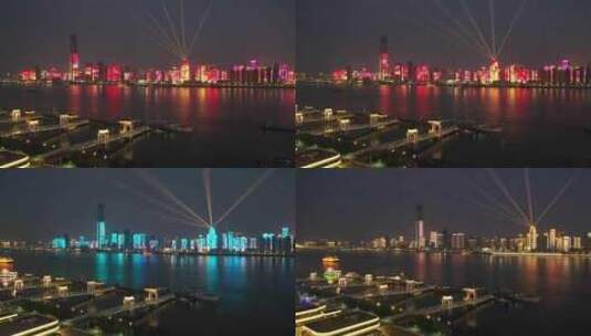 航拍武汉长江江景城市夜景灯光秀高清在线视频素材下载
