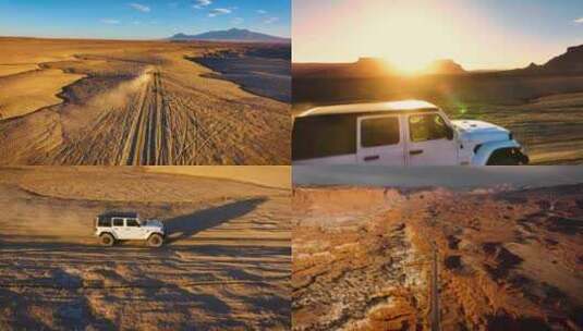 航拍汽车行驶在沙漠中州魔怪谷州立公园高清在线视频素材下载