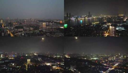 航拍湖北武汉城市夜景高清在线视频素材下载