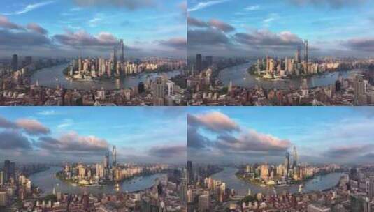 上海外滩陆家嘴万国建筑蓝天白云航拍4K高清在线视频素材下载