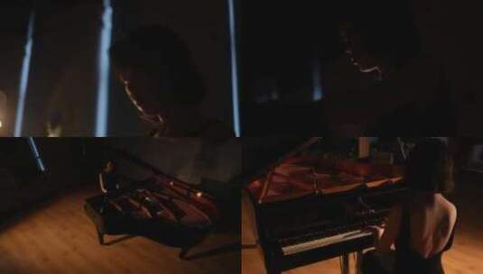 唯美女琴师弹钢琴情绪大片高清在线视频素材下载