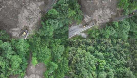 雨季泥水流塌方路段工程车抢修高清在线视频素材下载