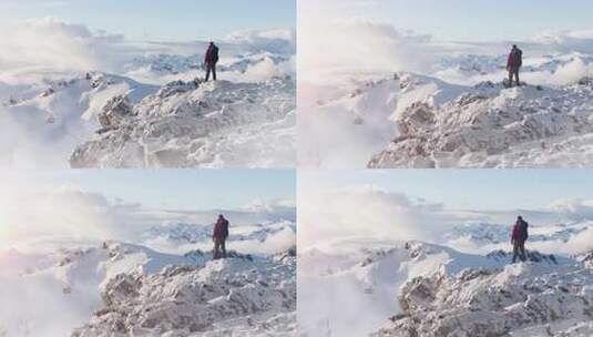 航拍雪山雪景登山励志企业家精神高清在线视频素材下载