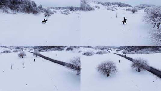 重庆武隆仙女山雪景骑马高清在线视频素材下载