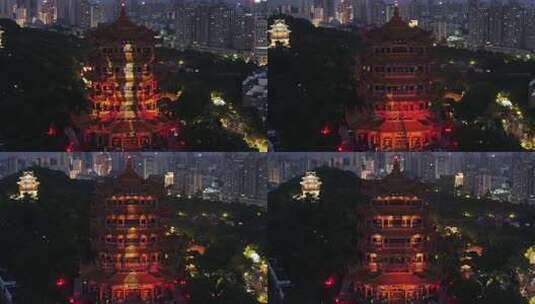 武汉黄鹤楼灯光秀夜景航拍高清在线视频素材下载