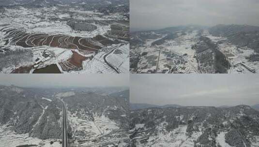 雪后乡村田野航拍全景高清在线视频素材下载