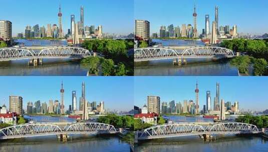 上海外白渡桥陆家嘴城市景观高清在线视频素材下载