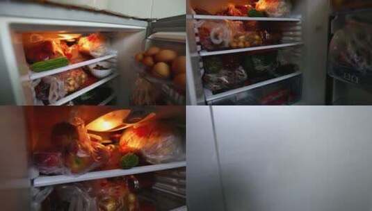 【镜头合集】冰箱里塞满各种食材高清在线视频素材下载