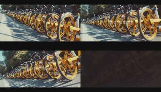 一排共享单车高清在线视频素材下载